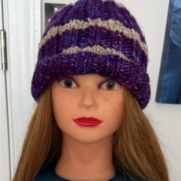 Purple and Gray Knit Beanie - Picture 1 of 3